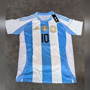 Messi Adidas Blue and White Striped Soccer Jersey